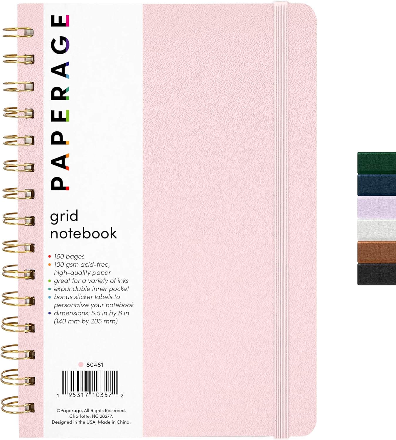 PAPERAGE Lined Spiral Journal Notebook, (Black), 160 Pages, Hardcover Journal for Women & Men, Medium 5.5 in x 8 in - 100 GSM, Thick Paper, Spiral Notebook for Work, School & Journaling