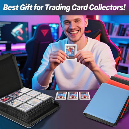 9 Pocket TopLoader Binder, Holds 360 3”x4” Toploader Hard Cases, Sleeves Card Collection Binder, 20 Double Sided Pages, Compatible with Trading & Sports Holder - Black