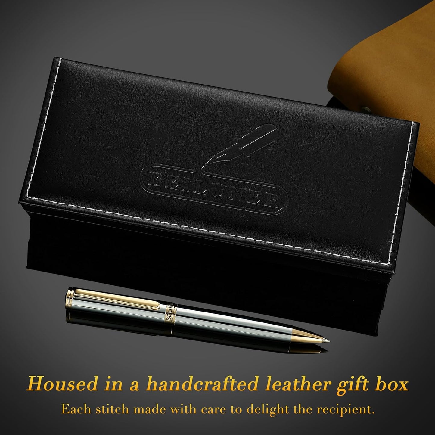 BEILUNER Luxury Gel Pen with 24K Gold Finish, Black Piano Lacquer, Luxury Grade Craftsmanship, Best Pen Gift Set for Men and Women, Professional, Executive, Office, Retractable Nice Pens