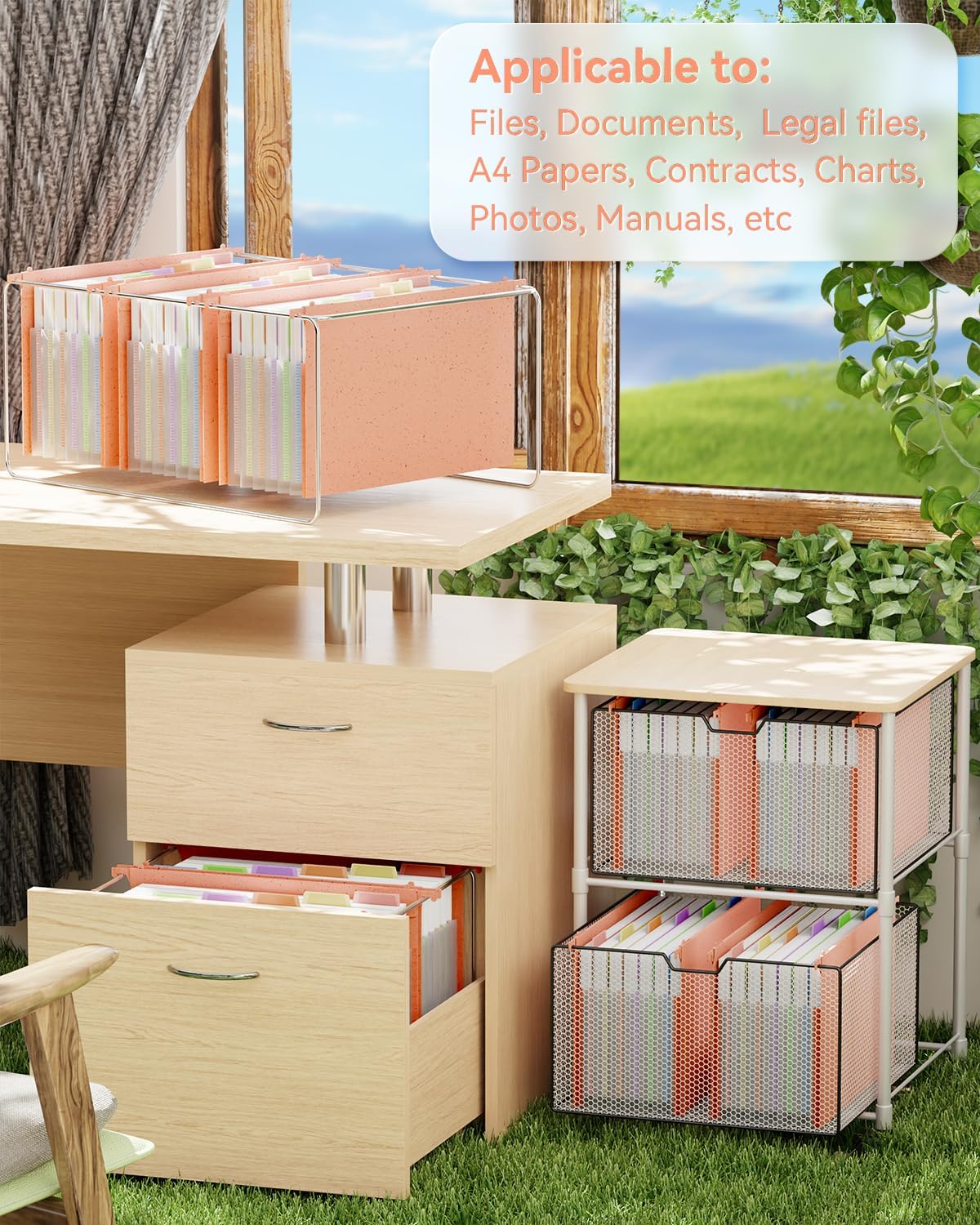ANSOOK Wheat Straw Expandable Hanging File Folders Legal Size,7 Pockets 1.2" Accordion File Organizer,3 Pack Filing Cabinet Folders with Hooks,Large Capacity File Folder with Tabs,Hang File for Frame