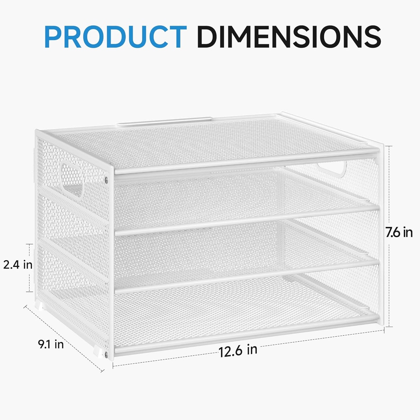 Lavatino 3-Tier Letter Tray Desk Organizer, Mesh Metal Paper File Tray Organizer for Desk, Office Supplies & Home Organization, Fits A4 Paper, Mail, Magazines & Office Accessories (Black with Handle)