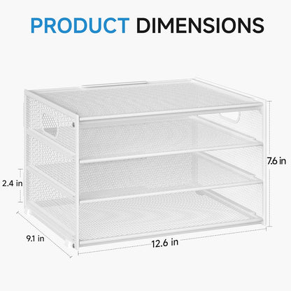 Lavatino 3-Tier Letter Tray Desk Organizer, Mesh Metal Paper File Tray Organizer for Desk, Office Supplies & Home Organization, Fits A4 Paper, Mail, Magazines & Office Accessories (Black with Handle)