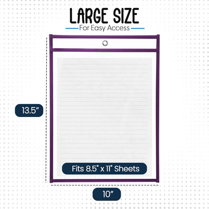 Essex Wares - 6 Pack, Assorted, Dry Erase Pocket Document Protectors, 10" Wide x 13.5" Tall- Dry Erase Clear Plastic Sleeves - Reusable & Easy Erase Plastic Invoice Holders, Water-Resistant & Durable