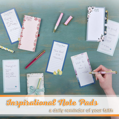 Christian Art Gifts Compact Magnetic Notepad & Medium Ballpoint Pen Set: Trust in the Lord Inspirational Scripture, Shopping Lists, Memos, Reminders, 70 Lined Easy Tear-off Sheets, Purple/Teal Floral