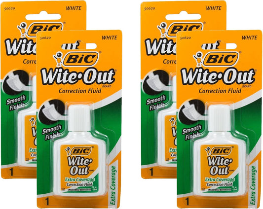 Bic Wite-Out Extra Coverage Correction Fluid-0.7 Ounces 4-PACKS (WOFECP1)