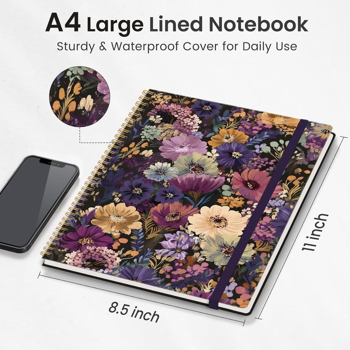 Taja Large Spiral Lined Journal for Women, 8.5" x 11" Notebooks for Work Collge Ruled, A4 Aesthetic Cute Journaling Notebooks for Writing, Plastic Cover, Celestial