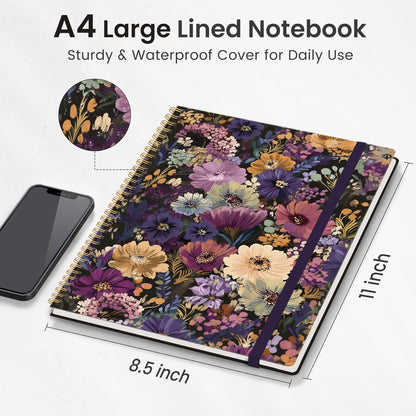 Taja Large Spiral Lined Journal for Women, 8.5" x 11" Notebooks for Work Collge Ruled, A4 Aesthetic Cute Journaling Notebooks for Writing, Plastic Cover, Celestial