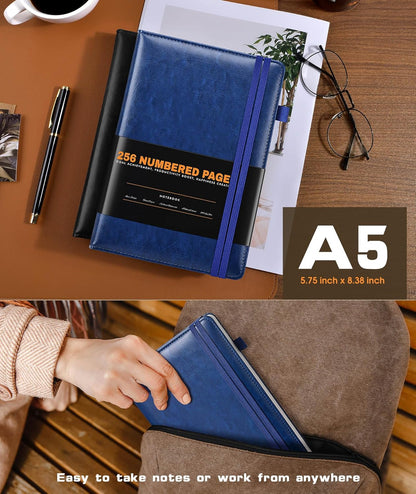 Lined Journal Notebook for Women Men, 256 Numbered Pages Hardcover Leather Journals for Writing, A5 Journaling Notebooks, College Ruled Journal for Business Work School Note Taking 5.75" x 8.38" Brown