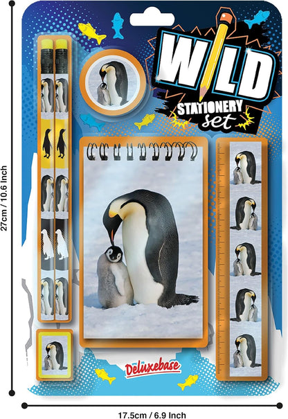 Deluxebase Wild Stationery Set - Dolphin from Animal Stationery Sets with 2 Pencils, Eraser, Pencil Sharpener, Ruler & Cute Notebook. Ideal Office Supplies, Desk Accessories & College Essentials.