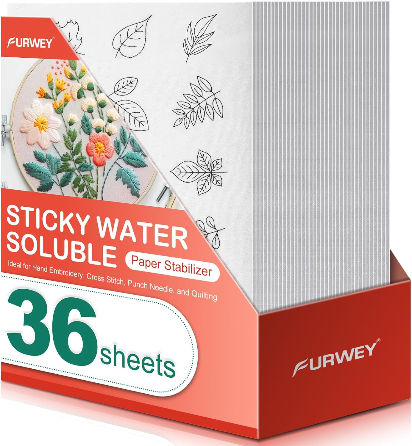 FURWEY 12PCS 8.5"x11" Wash Away Embroidery Stabilizer – Self Adhesive & Printable, Water Soluble Paper for Hand and Machine Use