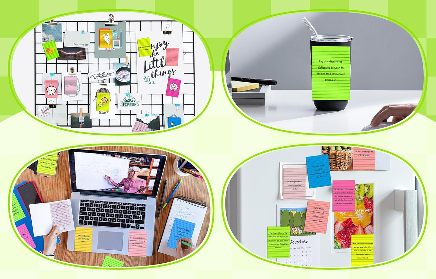 (12 Pads) Lined Sticky Notes 4x4 in Post, 6 Bright Colors with Lines Self-Stick Note Pads it, Strong Adhesive, 46 Sheets/Pad, 552 Sheets in Total
