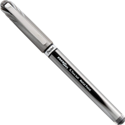 Pentel EnerGel NV Liquid Gel Pen, (0.7mm), Medium Line, Capped, Metal Tip, Black Ink, Box of 12 (BL27-A)