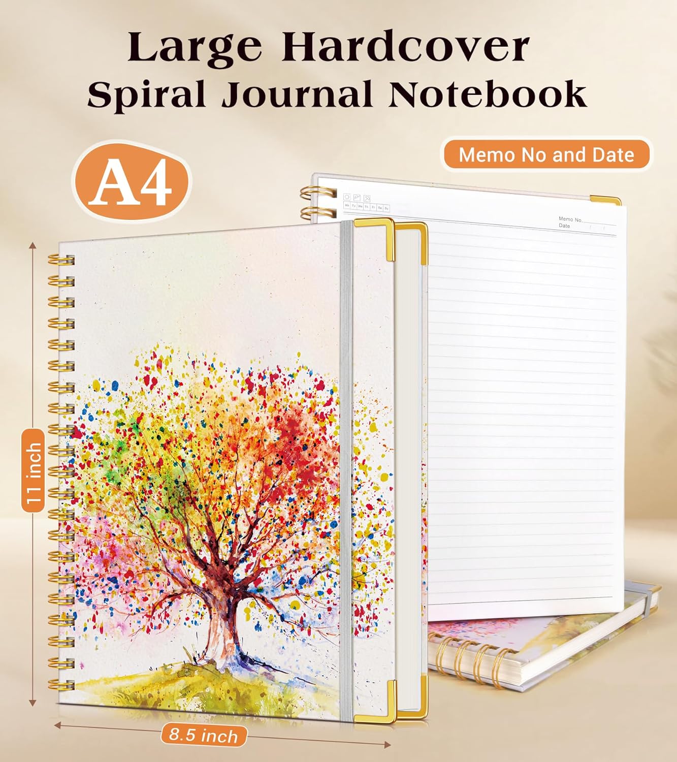 Lined Spiral Notebook Journal for Women, 200 Pages Cute Notebooks 8.5” x 11”, A4 Large Hardcover Spiral Journals with 100 GSM Thick Paper, College Ruled Notebook for Writing Work School, Autumn Tree
