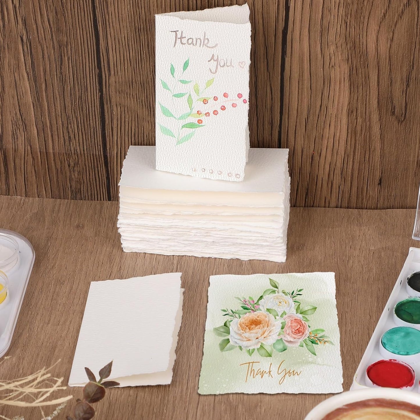 Prudiut 25 Sheets Cotton Watercolor Paper, 300 GSM Deckled Edge, 5 x 7 inch, Rough/Textured, White, for Watercolors, Wedding Invitations, Cards, Crafts