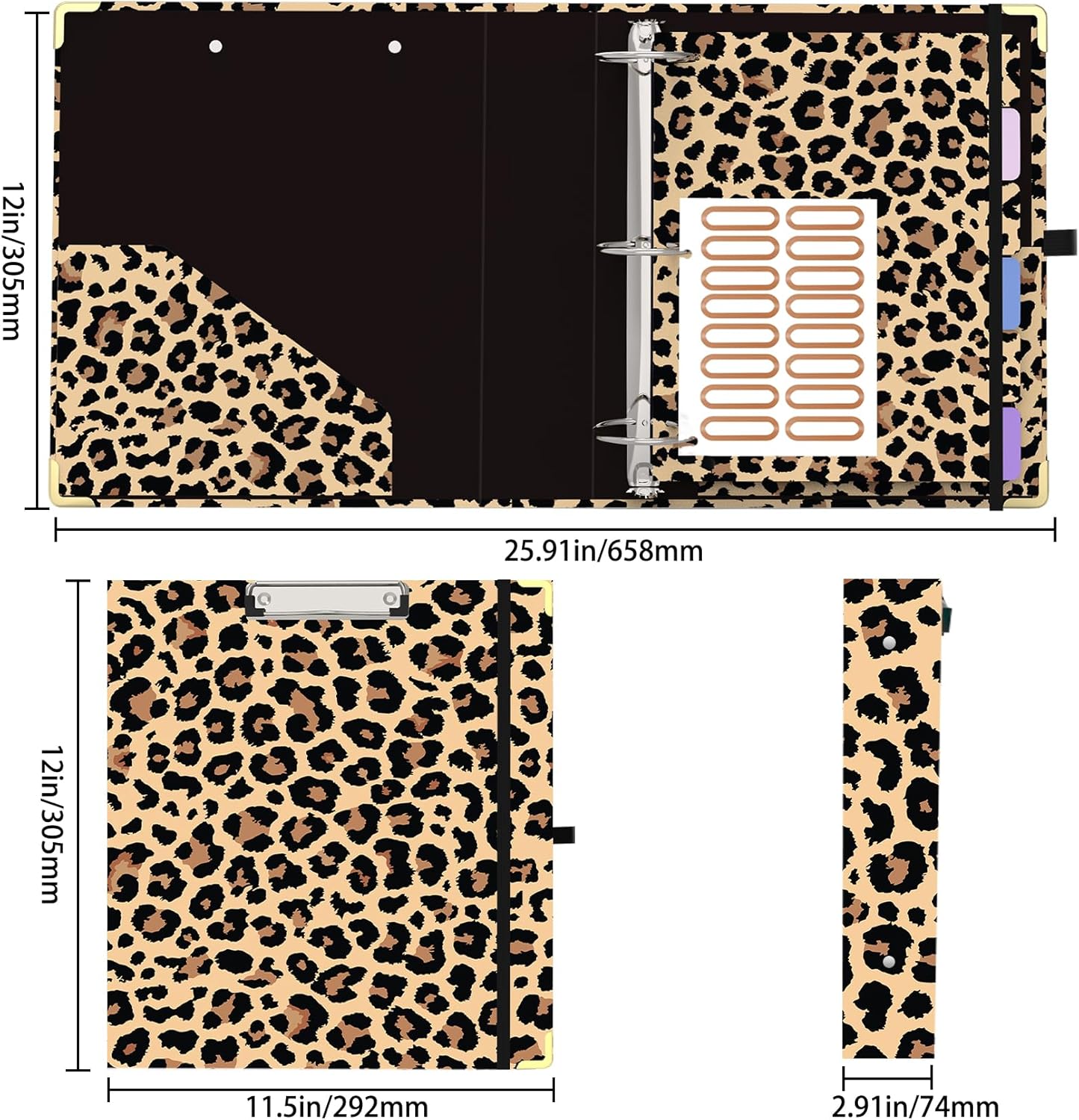 3 Ring Binder 2 Inch Round Ring Binder with 6 Tab Dividers，2 Interior Pockets，Cute Binder Clipboard with Storage, for School Office, Portfolio(Almond Tree)