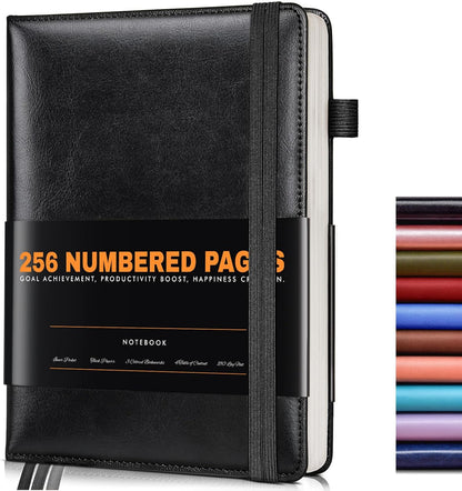Lined Journal Notebook for Women Men, 256 Numbered Pages Hardcover Leather Journals for Writing, A5 Journaling Notebooks, College Ruled Journal for Business Work School Note Taking 5.75" x 8.38" Brown