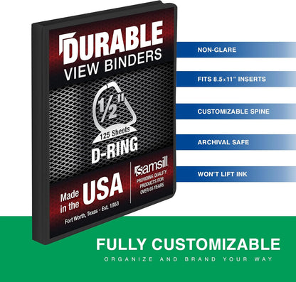 Samsill Durable 4 inch 3 Ring Binder, D Ring Binder, 100% Recycled Chipboard, Black, 2 Pack