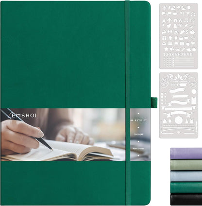 EMSHOI A4 College Ruled Notebook, Large 8.3" x 11.7", 192 Pages 100GSM Ink-Proof Faux Leather Hardcover Lay-Flat Lined Journal for Office School Work Writing, Black