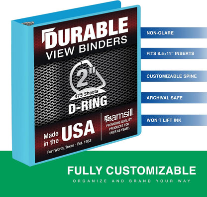 Samsill Durable 4 inch 3 Ring Binder, D Ring Binder, 100% Recycled Chipboard, Black, 2 Pack