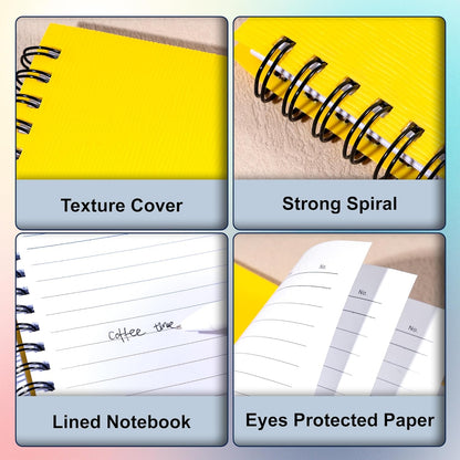 FLYING EAGLE 3 PCS Small Spiral Notebooks 4x6, A6 Cute Mini Journal Plastic Hardcover 8mm Ruled Notebook, Yellow 234 Sheets/468 Pages, 3 Pack Small Ruled Notebooks for School Work