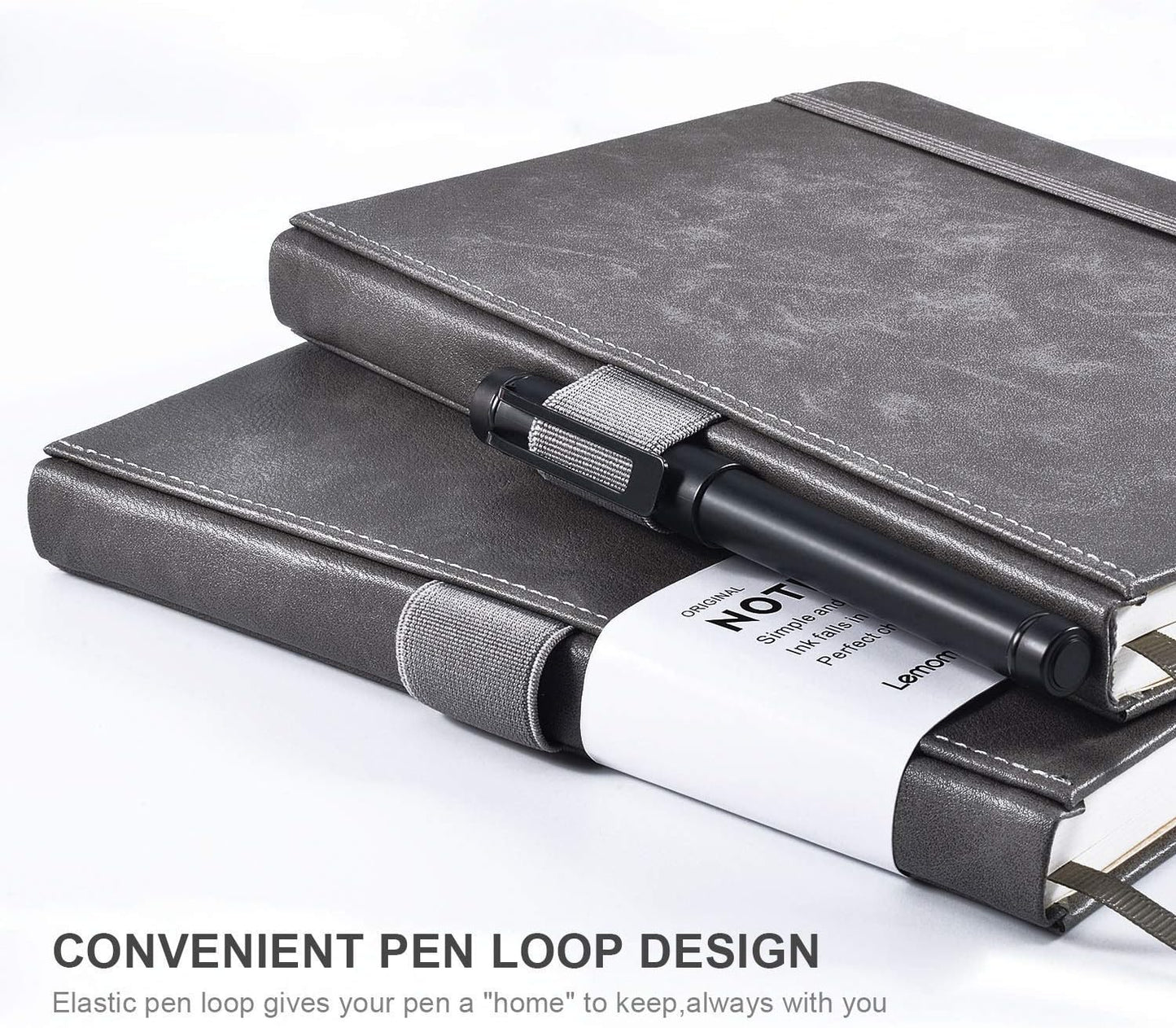 Lemome Thick Classic Notebook with Pen Loop A5 College Ruled Hardcover Writing Notebook with Pocket + Page Dividers Gifts, Banded, Large, 180 Pages, 8.4 x 5.7 in