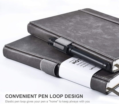 Lemome Thick Classic Notebook with Pen Loop A5 College Ruled Hardcover Writing Notebook with Pocket + Page Dividers Gifts, Banded, Large, 180 Pages, 8.4 x 5.7 in