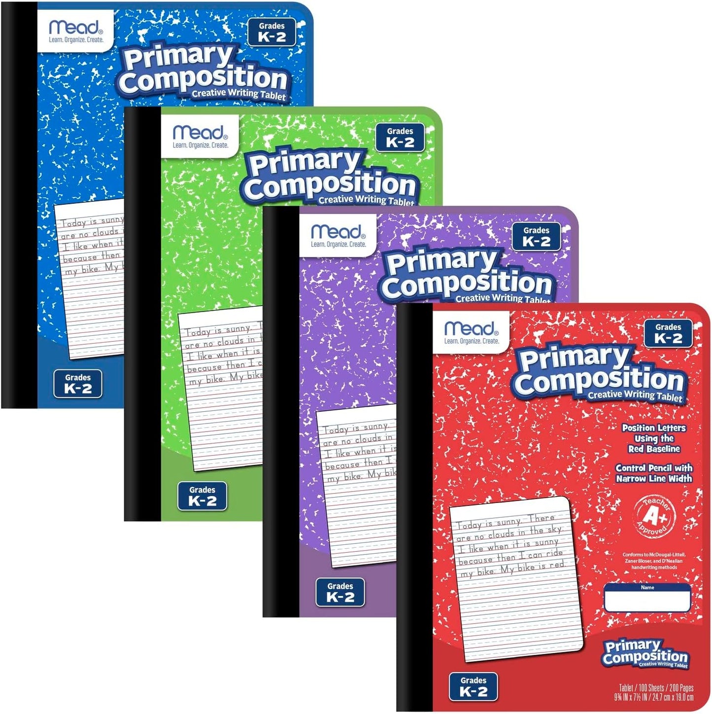 Mead Primary Composition Book, Primary Ruled Journal, Grades K-2, 7-1/2" x 9-3/4", 100 Sheets, Blue Marble (09902)