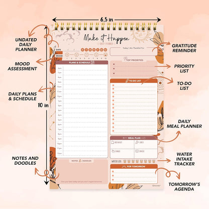 Decorably 52 Sheets Boho Celestial Undated Daily to Do List Notepad - 6.5x10" Spring-Bound Planner, Easy Tear-Off, for Schedule, Priorities, Agenda, Water Intake, Meals, Notes & Doodles - Home, Office