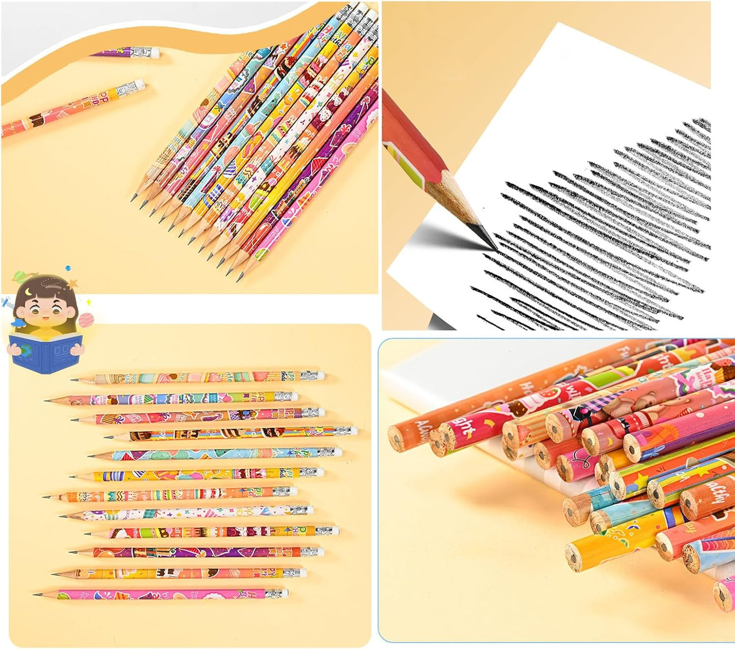 48 pcs Flowers Pencils with Eraser Wood Pencils Bulk for Writing and Drawing (Flowers, 48)