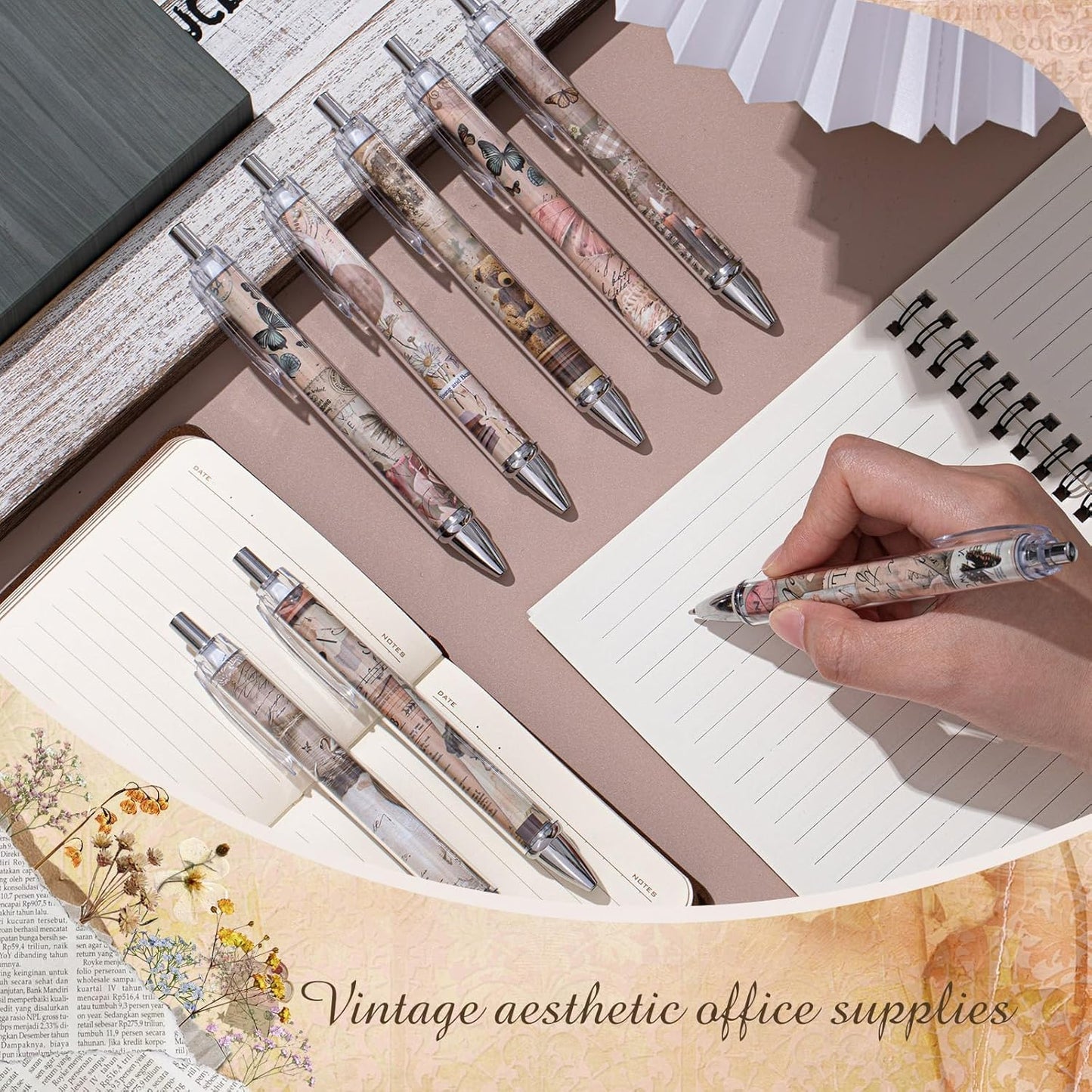 Ireer 8 Pcs Ballpoint Pens for Women 1.00 mm Cute Black Ink Pens Fine Point Smooth Writing for Journaling Aesthetic Office Supplies (Mahjong)