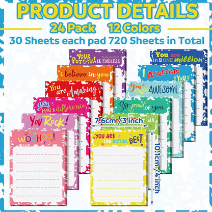 Yinder 24 Pack Inspirational Sticky Notes Motivational Notepads Appreciation Sticky Notes Funny Memo Pads Positive Note Bulk 3 x 4 Gift for Women Nurse Teacher Office Supplies(Black,Inspirational)