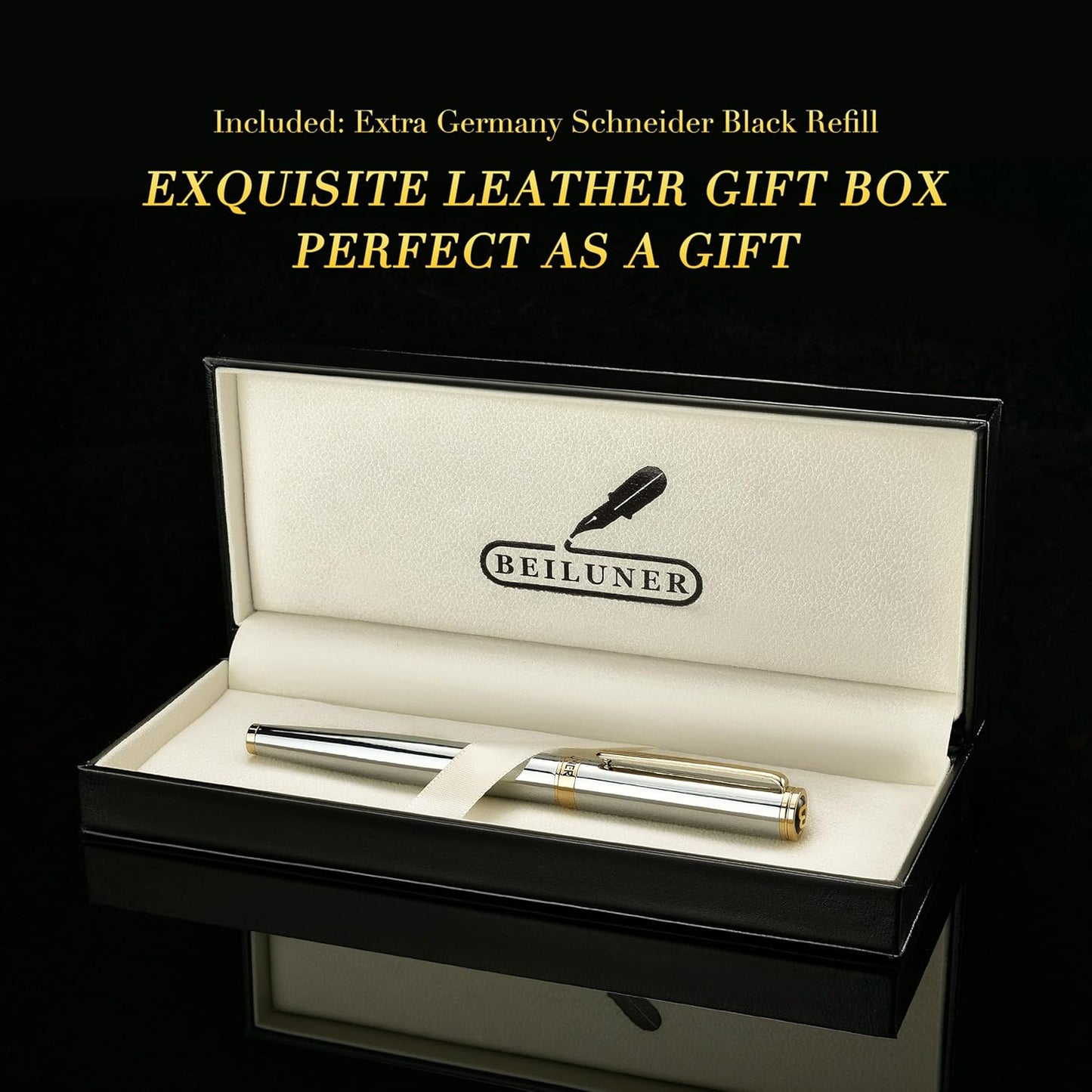 BEILUNER Luxury Rollerball Pen, Stunning Green Lacquer with 24K Gold Trim,Noble and Elegant Designs,Schneider Ink Refill, Best Gift Set for Men & Women, Refillable, Executive Writing, Nice Pens