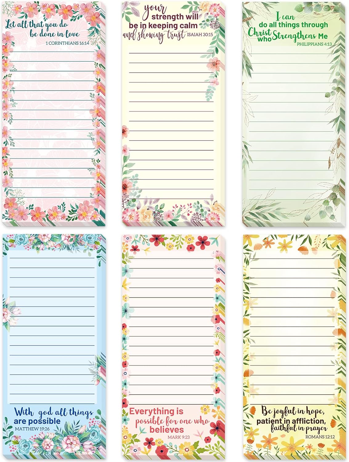 Fancy Land Religious Magnetic Notepads Floral to Do List for Fridge Christian Memo Pads 6 Pack