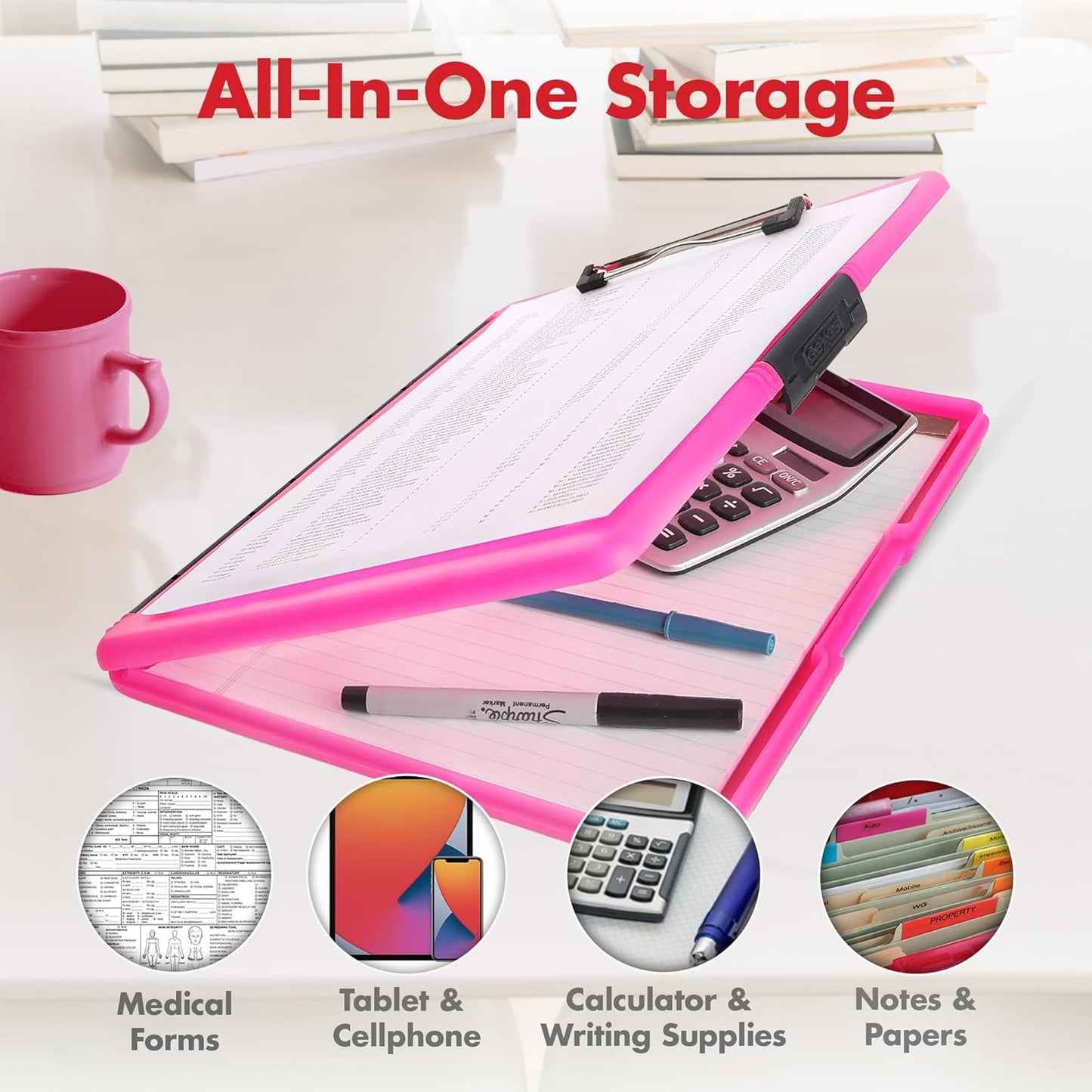 Dexas Slimcase 2 Plastic Clipboard with Storage and Side Opening, Black, Office Supplies Clipboards to Organize, Carry and Store, A4 Holder, Style and Functionality Nursing Clipboards