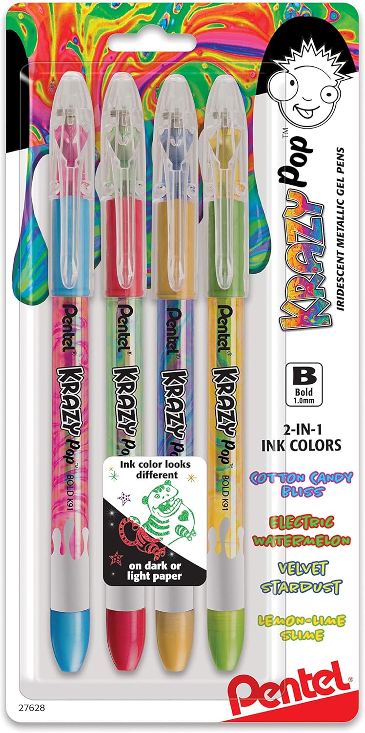 Pentel Sparkle Pop Metallic Gel Pen, (1.0mm) Bold Line, Assorted Colors, Pack of 8 (K91BP8M)