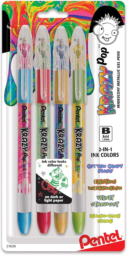 Pentel Sparkle Pop Metallic Gel Pen, (1.0mm) Bold Line, Assorted Colors, Pack of 8 (K91BP8M)