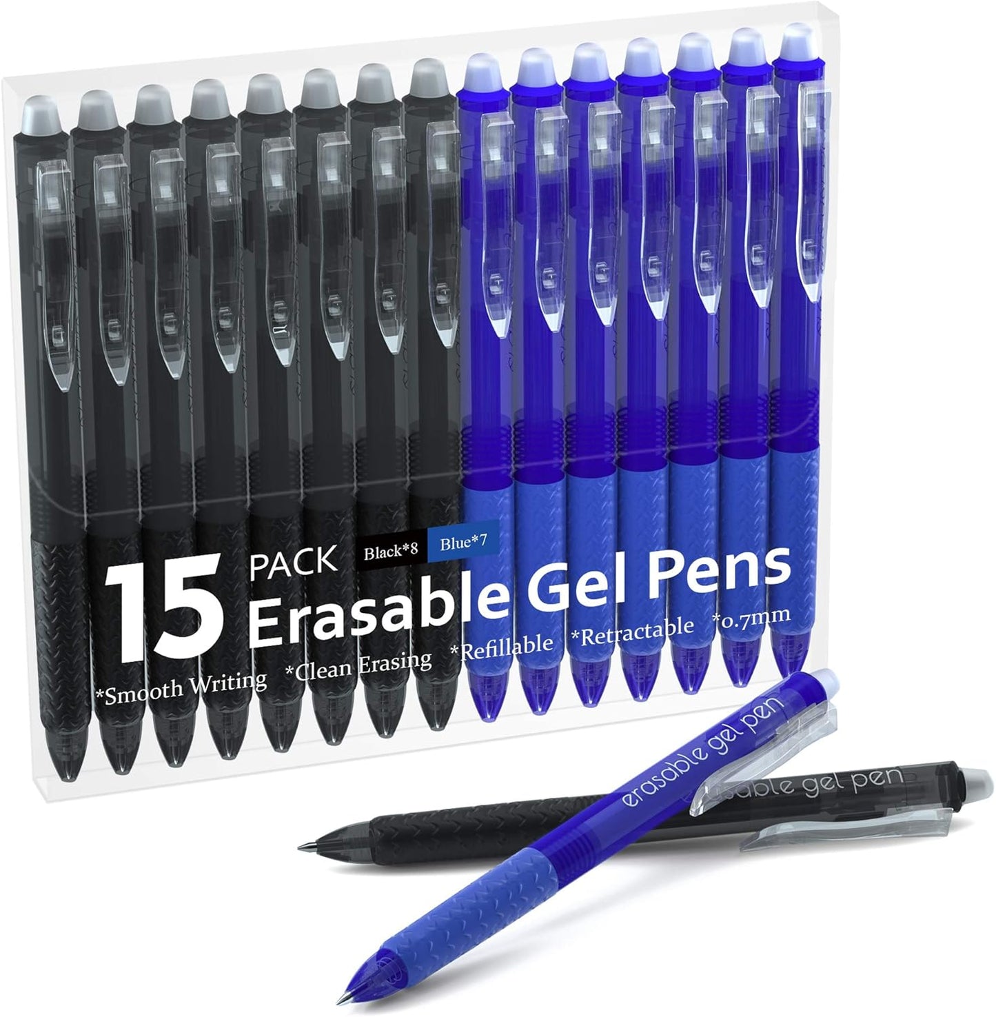Erasable Gel Pens, 15 Pack Black Retractable Erasable Pens Clicker, Fine Point, Make Mistakes Disappear, Black Inks for Writing Planner and Crossword Puzzles…