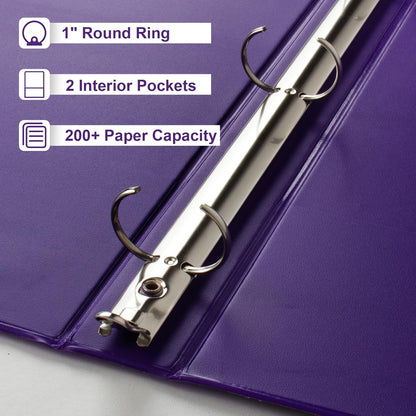 CIXILDTS 1-Inch Round Ring Binders, Standard 3 Ring Binder Fit Letter Size Paper, Presentation View Binders, 6 Packs, Assorted