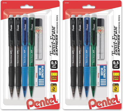 Pentel Twist-Erase Express Mechanical Pencil, (0.5mm), Assorted Barrel Colors (QE415LZBP4)