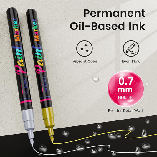 DAPAWIN Permanent Oil Based Paint Markers: 4 Colors Waterproof Permanent Paint Pens for Metal, Rock, Wood Craft, Plastic, Fabric, Diy Christmas Gift, Engineer Detail Work, Fine Point Oil Based Marker