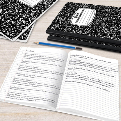 Rosmonde College Ruled Composition Notebooks 5 Pack, 200 Pages (100 Sheets), 9-3/4" x 7-1/2", White & Black Marble Composition Book, Hard Cover, Sturdy Sewn Binding, School, College & Office Supplies
