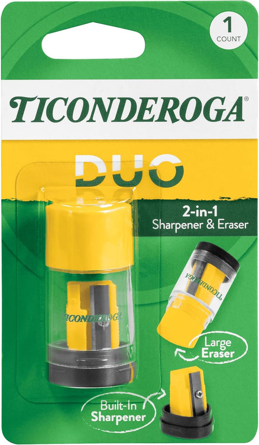Ticonderoga Duo 2-in-1 Pencil Sharpener & Eraser, Yellow, 6 Count