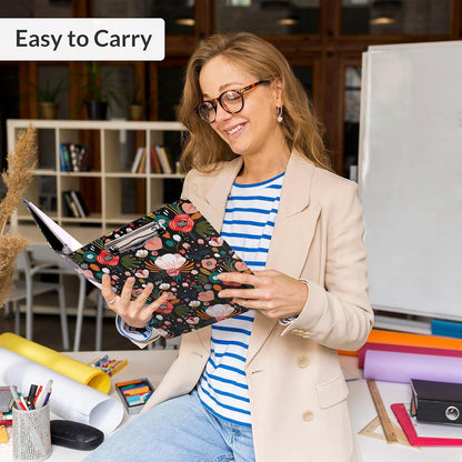 SKYDUE 1 Inch 3-Ring Binder with Clipboard, PU Aesthetic Binder with 5 Dividers, Notepad, Stickers & Pockets for Work and School (Letter Size)