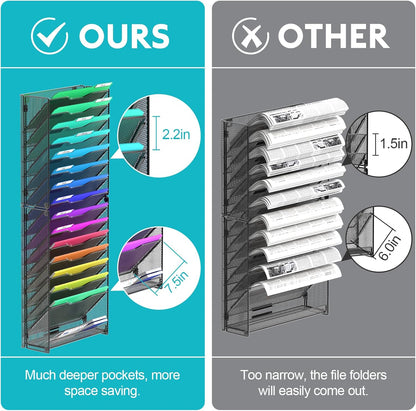 samstar 10 Tier Wall File Organizer, Hanging Wall Mount File Holder Paper Folder Mail Organizer, Mesh Metal, Black.