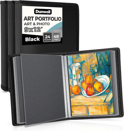 Dunwell Art Portfolio 8.5x11 Folder (Silver), Mounting Paper, Portfolio Binder for Artwork and 8.5 x 11 Documents Art Folder, 24 Pockets Display 48 Pages, Acid-Free Poly Presentation Book
