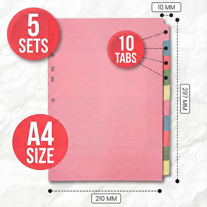 10 Tab Dividers for 3 Ring Binder – 10 Dividers Set with Tabs, Perfect for Organizing Documents, Binder Tab Dividers for Easy Filing