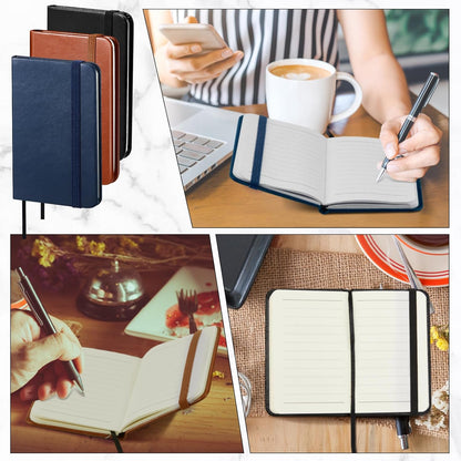 Qeeenar 10 Pcs Mini Black Brown Blue Leather Pocket Notebook Bulk, 4 x 2.5 Inch Small Journal Note Book, 50 Sheets Hardcover Tiny Notepad Lined for Office Home School Writing Supplies