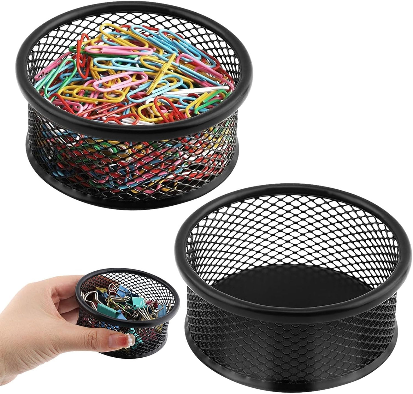 2 Pack Mesh Paper Clip Holder,Paperclip Holders for Desk Binder Wire Mesh Bowls,Magnetic Paper Clip Holder for Desk,Paper Clip Dispenser,Paper Clip Organizer Office ﻿
