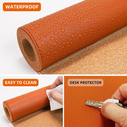 Large Desk Mat 47.2" x 17" Leather Desk Pad Protector with Natural Cork & PU Leather, Non-Slip Office Desk Mat, Large Mouse Pad, Waterproof Desk Blotter pad for Office&Home(Black)