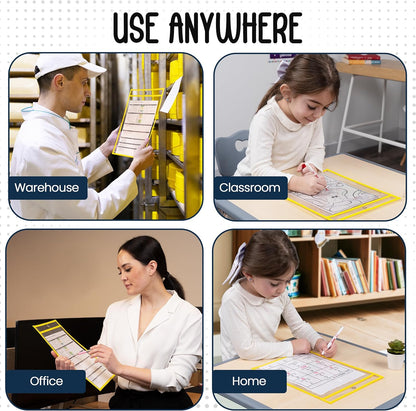 Essex Wares - 6 Pack, Assorted, Dry Erase Pocket Document Protectors, 10" Wide x 13.5" Tall- Dry Erase Clear Plastic Sleeves - Reusable & Easy Erase Plastic Invoice Holders, Water-Resistant & Durable